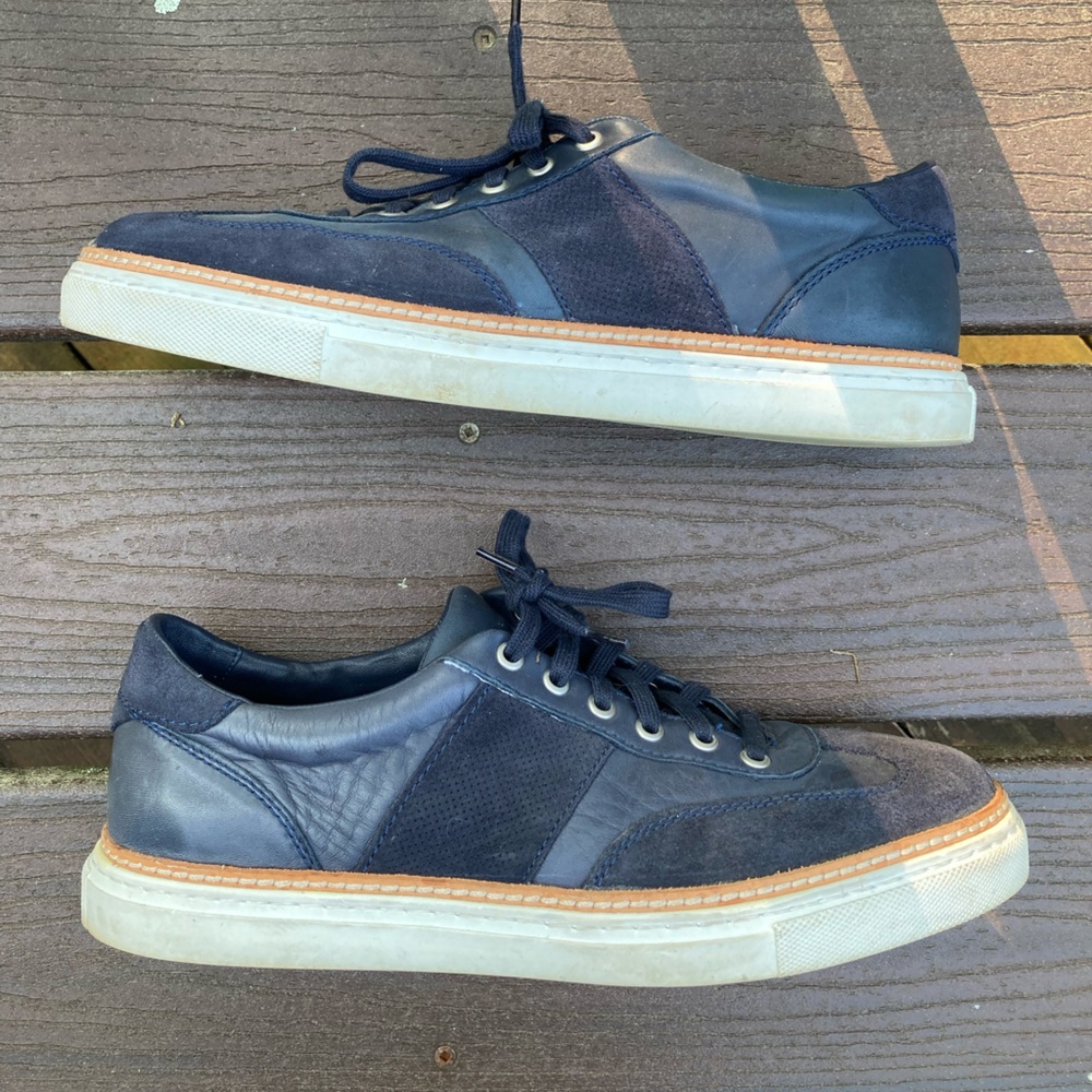 Johnston & Murphy Mens Casey U-Throat Navy Sheepskin/English Suede Sneakers 10M - Picture 5 of 11